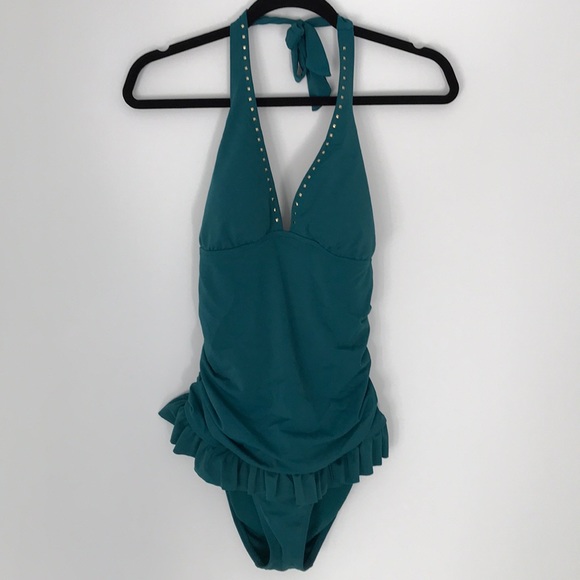 Xhilaration Other - Teal one piece bathing suit with ruffles